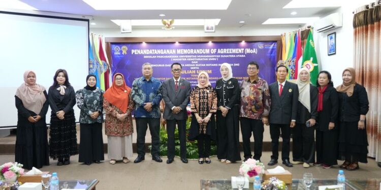 Perkuat Sinergi Akademik dan Profesi, MKn UMSU Teken MoA dengan INI Kota Medan dan Gelar Kuliah Umum Kenotariatan